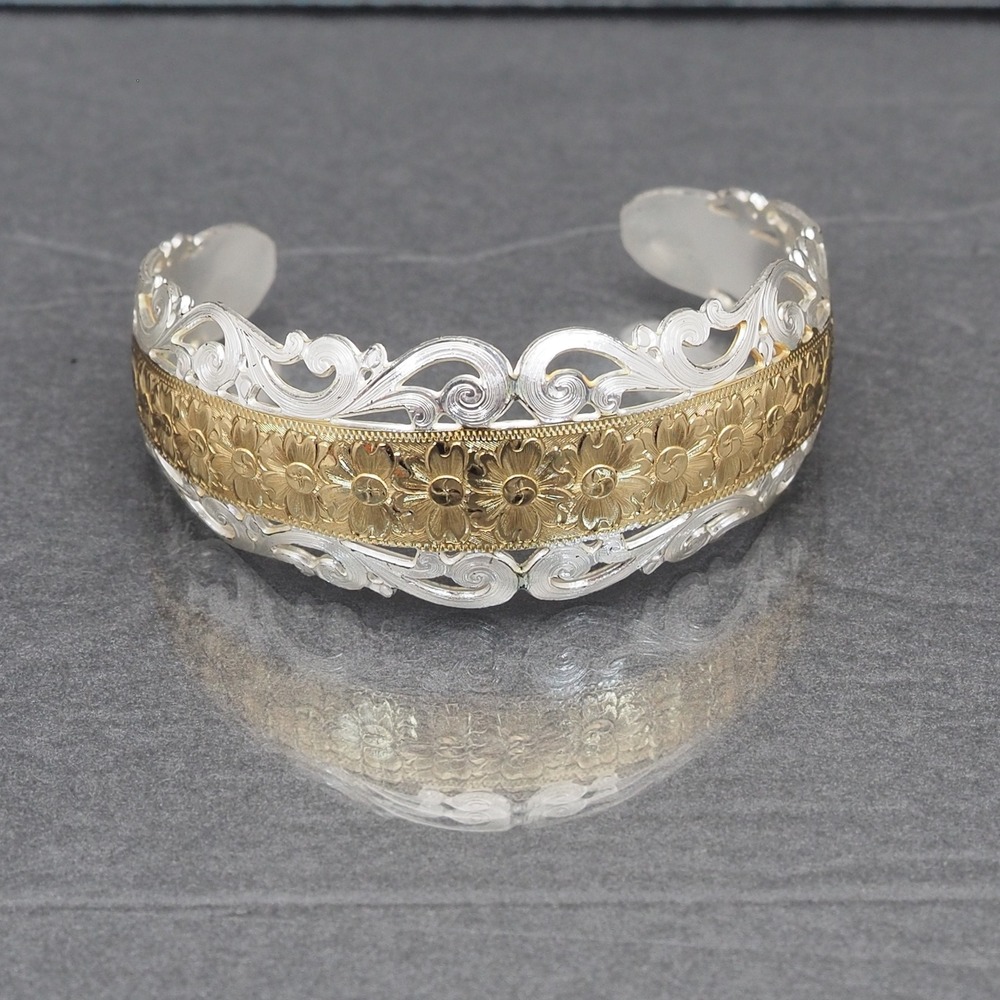 Montana Silversmiths Cuff Bracelet Silver Gold Two Tone Filigree Floral Western